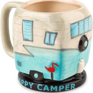 Happy Camper Coffee Mug NEW IN BOX Ceramic Tea Vintage Camper RV Retro Flamingo